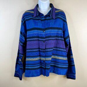 Vintage Chico's Womens ARTSY Woven Jacket Sz 2 L Blue Purple WESTERN Vibes